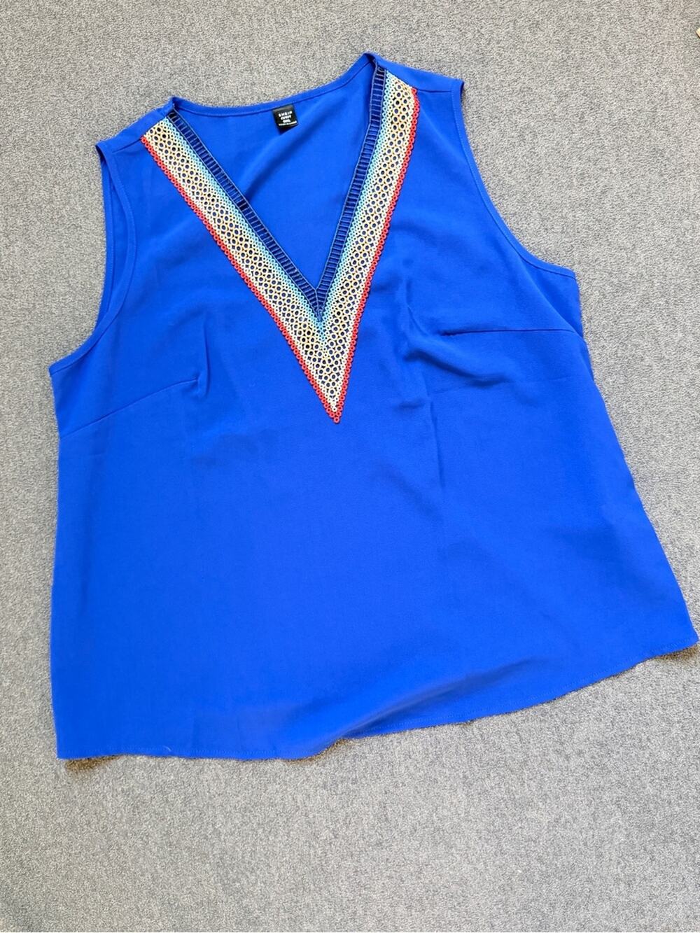 Royal Blue Sleeveless V-Neck Tank top blouse women XXLarge Plus loose fit